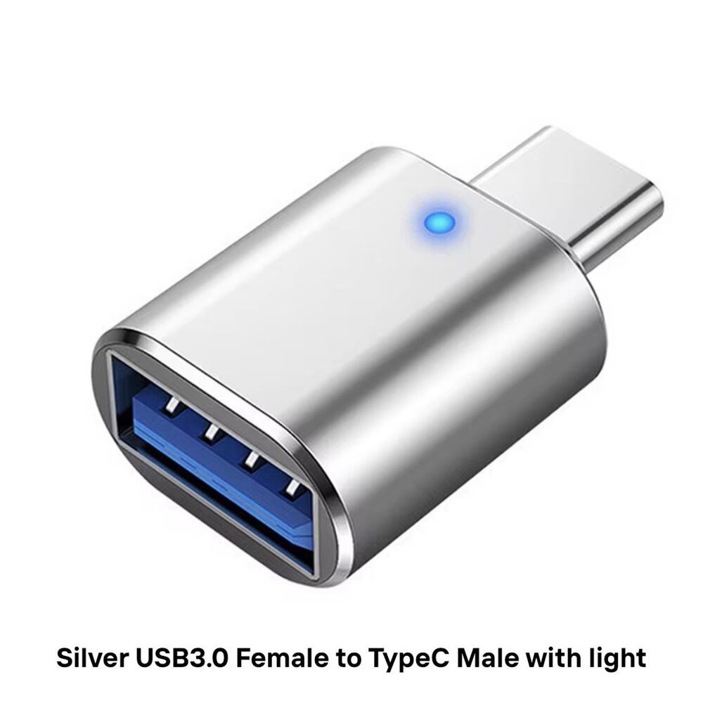 2 Pack Silver Aluminum USB-C Adapter USB 3.0 Female with LED Light